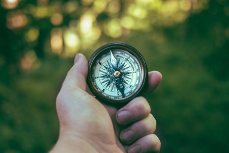 person holding compass